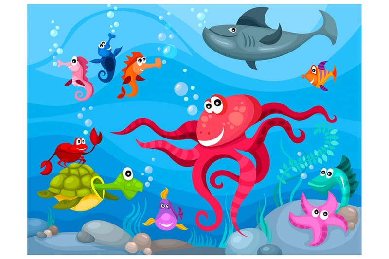 Fototapet Octopus And Shark 400x309 - Artgeist sp. z o. o. - Innredning - Veggdekorasjon - Tapeter - Fototapeter