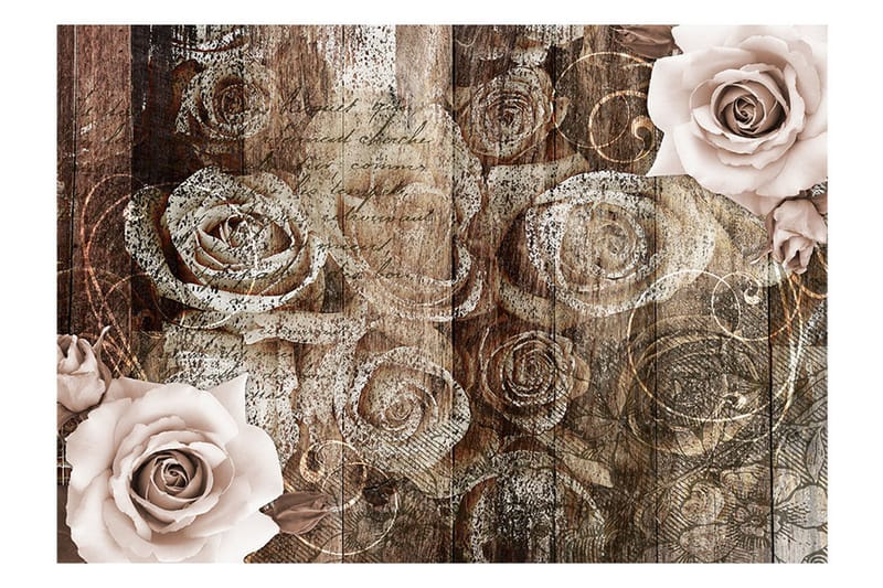 Fototapet Old Wood & Roses 350x245 - Artgeist sp. z o. o. - Innredning - Veggdekorasjon - Tapeter - Fototapeter