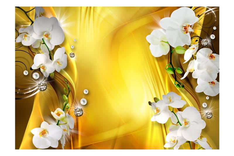 Fototapet Orchid In Gold 300x210 - Artgeist sp. z o. o. - Innredning - Veggdekorasjon - Tapeter - Fototapeter