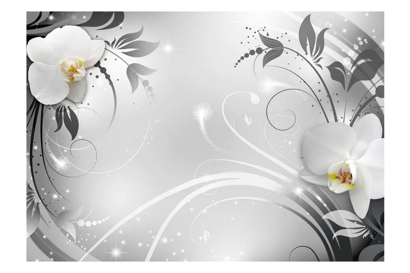 Fototapet Orchids On Silver 300x210 - Artgeist sp. z o. o. - Innredning - Veggdekorasjon - Tapeter - Fototapeter