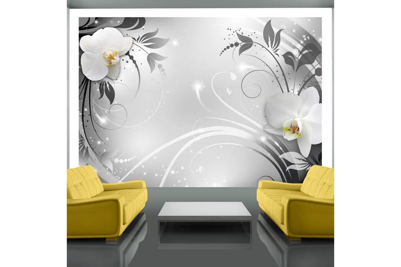 Fototapet Orchids On Silver 400x280 - Artgeist sp. z o. o. - Innredning - Veggdekorasjon - Tapeter - Fototapeter