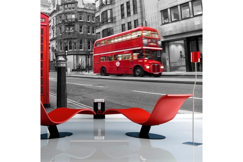 Fototapet Rød Buss Og Telefonkiosk London 400x309 - Artgeist sp. z o. o. - Innredning - Veggdekorasjon - Tapeter - Fototapeter