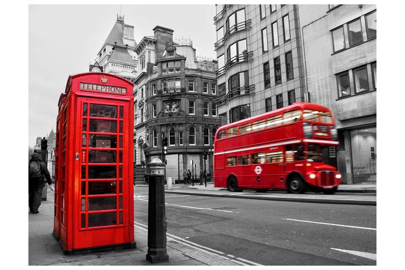 Fototapet Red Bus And Phone Kiosk London 200x154 - Artgeist sp. z o. o. - Fototapeter