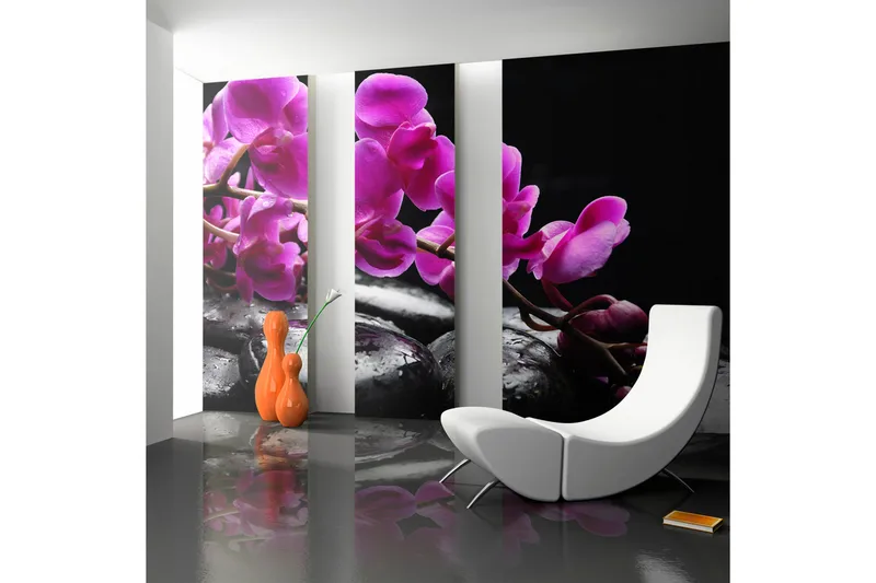 Fototapet Relaxing While Orchid And Stones 200x154 - Artgeist sp. z o. o. - Innredning - Veggdekorasjon - Tapeter - Fototapeter