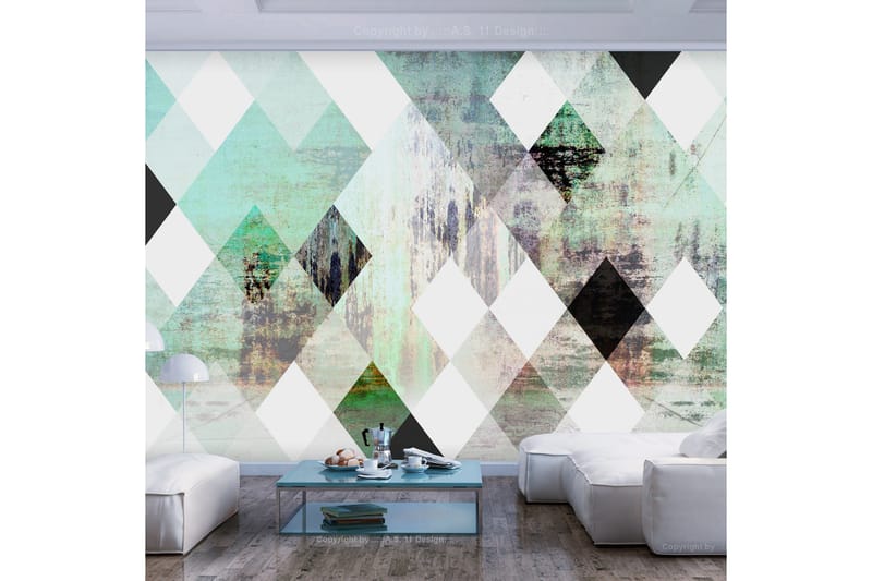 Fototapet Rhombic Chessboard Green 100x70 - Finnes i flere størrelser - Innredning - Veggdekorasjon - Tapeter - Fototapeter