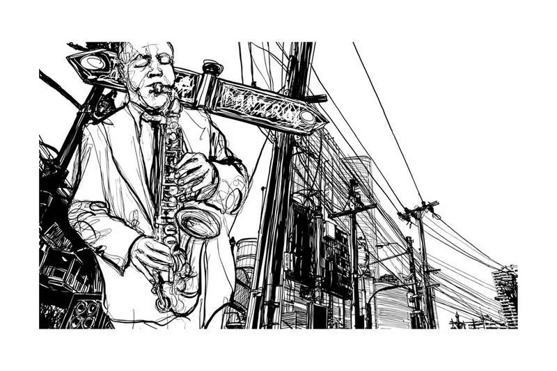 Fototapet Saxophone Recital On Broadway 450x270 - Artgeist sp. z o. o. - Innredning - Veggdekorasjon - Tapeter - Fototapeter