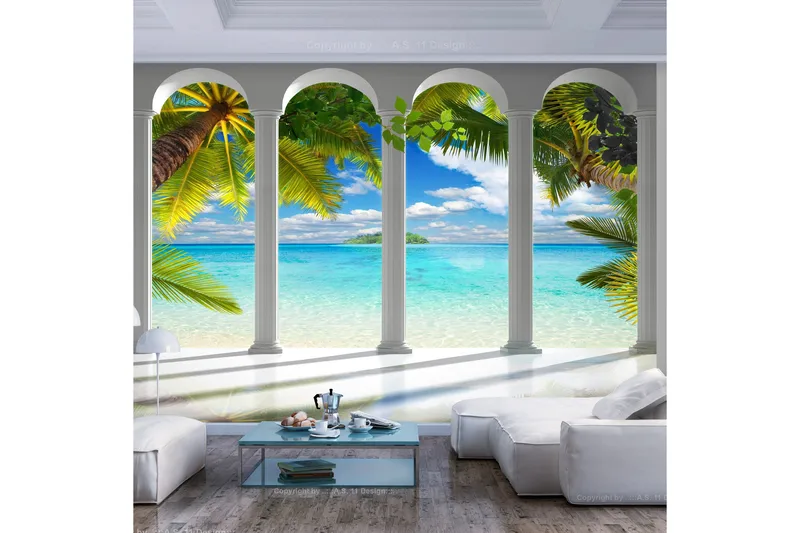 Fototapet Sea Behind Columns 250x175 - Finnes i flere størrelser - Innredning - Veggdekorasjon - Tapeter - Fototapeter