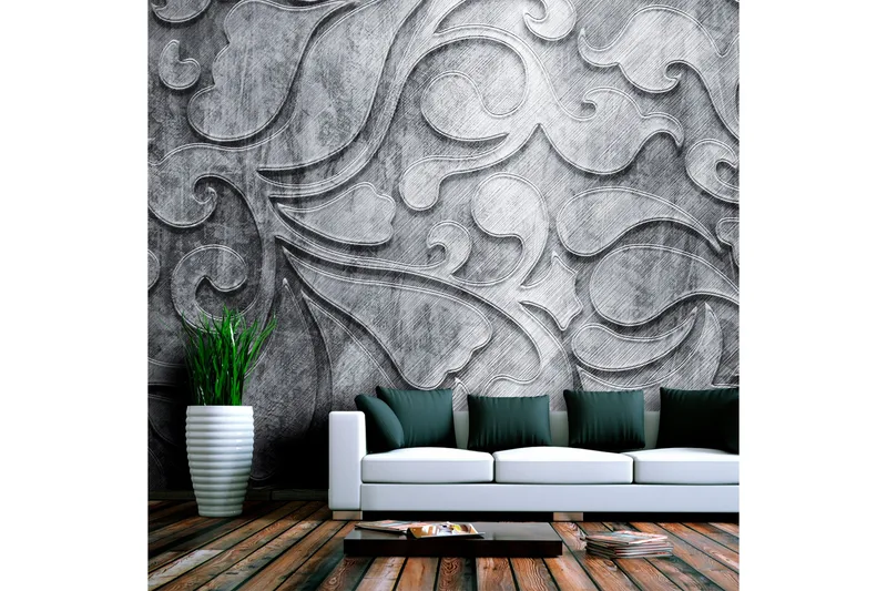 Fototapet Silver Background With Floral Pattern 200x154 - Artgeist sp. z o. o. - Innredning - Veggdekorasjon - Tapeter - Fototapeter