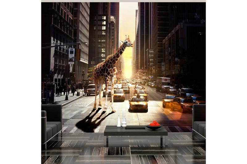 Fototapet Sjiraff i Den Store Byen 350x270 - Artgeist sp. z o. o. - Innredning - Veggdekorasjon - Tapeter - Fototapeter