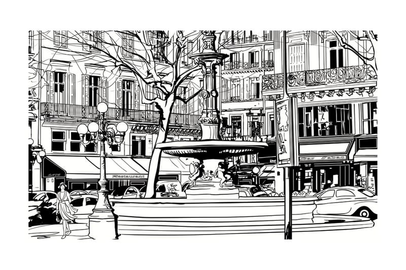Fototapet Sketch Of Parisian Fountain 450x270 - Artgeist sp. z o. o. - Innredning - Veggdekorasjon - Tapeter - Fototapeter