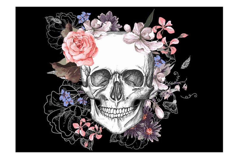 Fototapet Skull And Flowers 100x70 - Innredning - Veggdekorasjon - Tapeter - Fototapeter