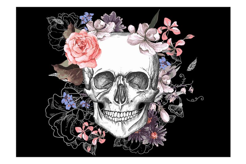 Fototapet Skull And Flowers 300x210, Finnes i flere størrelser