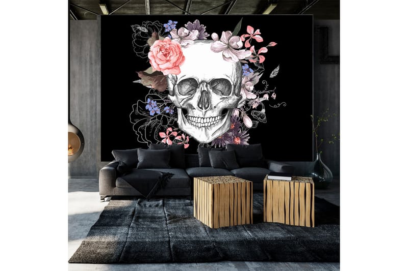Fototapet Skull And Flowers 350x245 - Innredning - Veggdekorasjon - Tapeter - Fototapeter