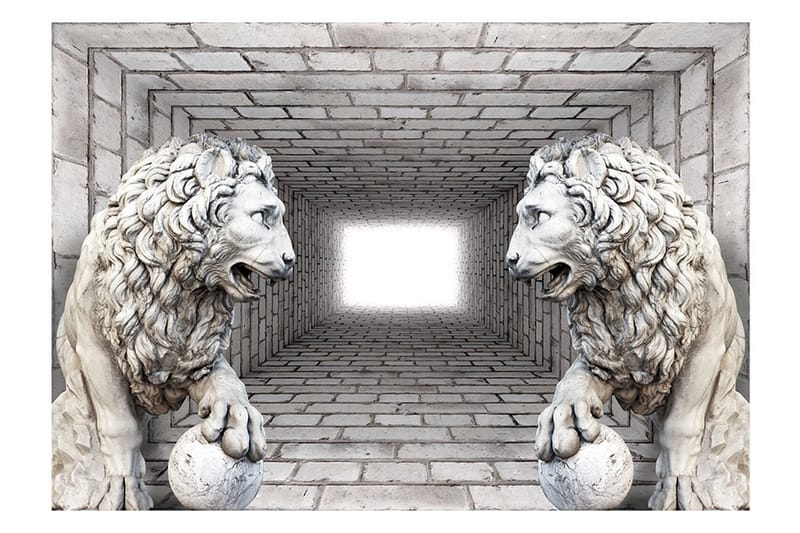 Fototapet Stone Lions 200x140 - Artgeist sp. z o. o. - Innredning - Veggdekorasjon - Tapeter - Fototapeter