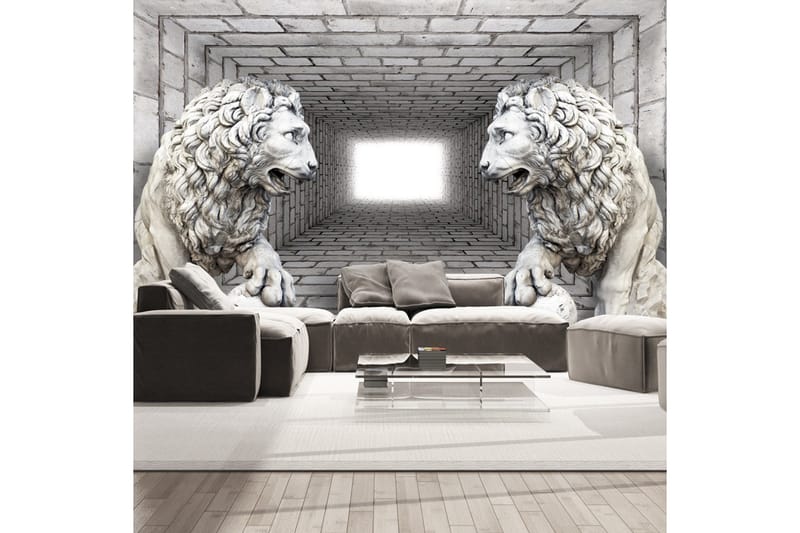 Fototapet Stone Lions 200x140 - Artgeist sp. z o. o. - Innredning - Veggdekorasjon - Tapeter - Fototapeter