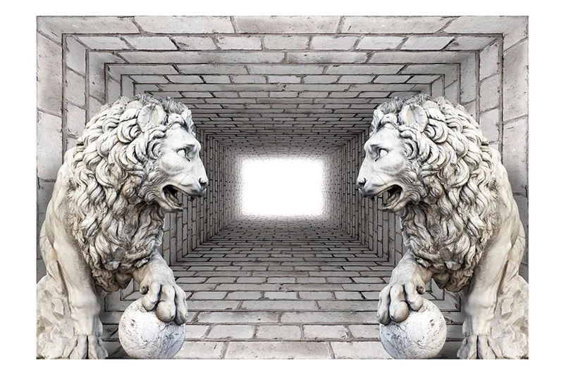 Fototapet Stone Lions 250x175 - Artgeist sp. z o. o. - Innredning - Veggdekorasjon - Tapeter - Fototapeter