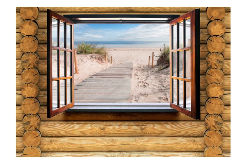 Fototapet Strand utenfor vinduet 150x105 - Artgeist sp. z o. o. - Innredning - Veggdekorasjon - Tapeter - Fototapeter
