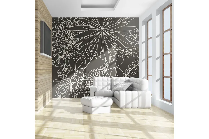Fototapet Svart Og Hvit Blomstrete Bakgrunn 300x231 - Artgeist sp. z o. o. - Innredning - Veggdekorasjon - Tapeter - Fototapeter