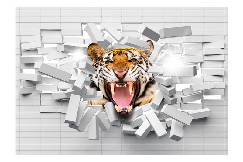 Fototapet Tiger Jump 350x245 - Artgeist sp. z o. o. - Innredning - Veggdekorasjon - Tapeter - Fototapeter