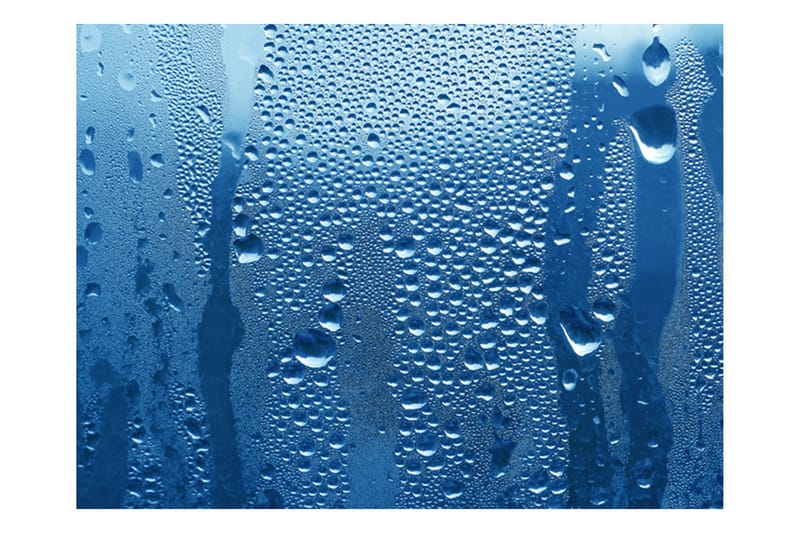 Fototapet Vanndråper På Blått Glass 350x270 - Artgeist sp. z o. o. - Innredning - Veggdekorasjon - Tapeter - Fototapeter