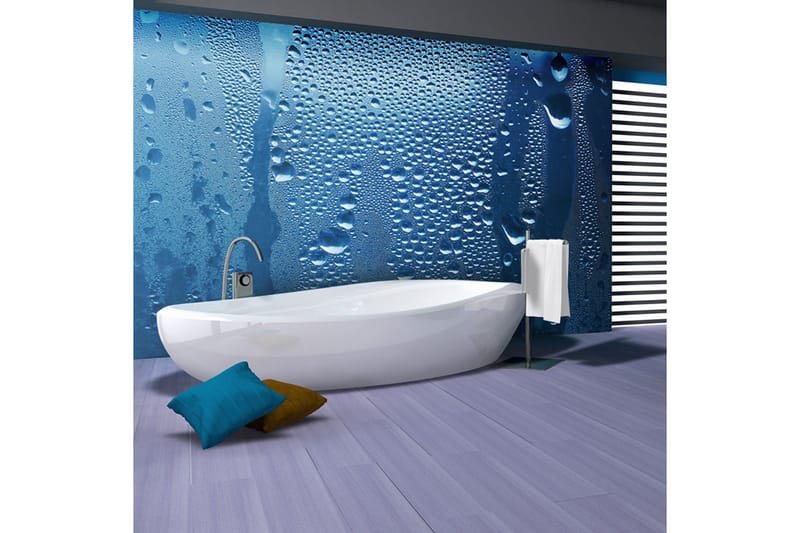 Fototapet Vanndråper På Blått Glass 250x193 - Artgeist sp. z o. o. - Innredning - Veggdekorasjon - Tapeter - Fototapeter