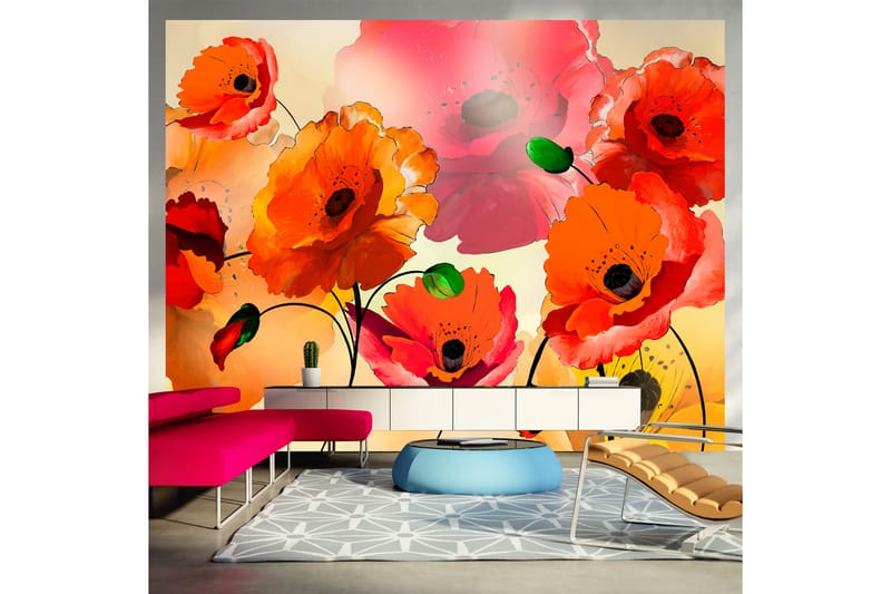 Fototapet Velvet Poppies 200x154 - Artgeist sp. z o. o. - Innredning - Veggdekorasjon - Tapeter - Fototapeter