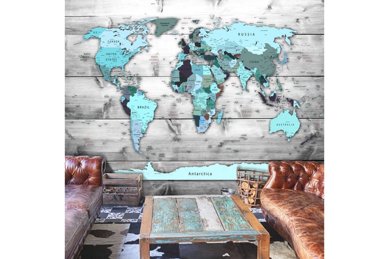 Fototapet World Map Blue Continents 200x140 - Artgeist sp. z o. o. - Innredning - Veggdekorasjon - Tapeter - Fototapeter