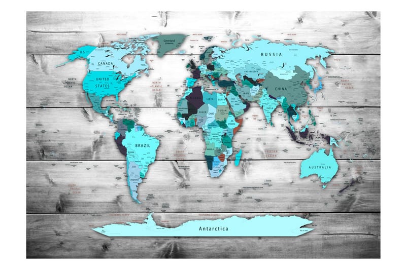 Fototapet World Map Blue Continents 200x140 - Artgeist sp. z o. o. - Innredning - Veggdekorasjon - Tapeter - Fototapeter