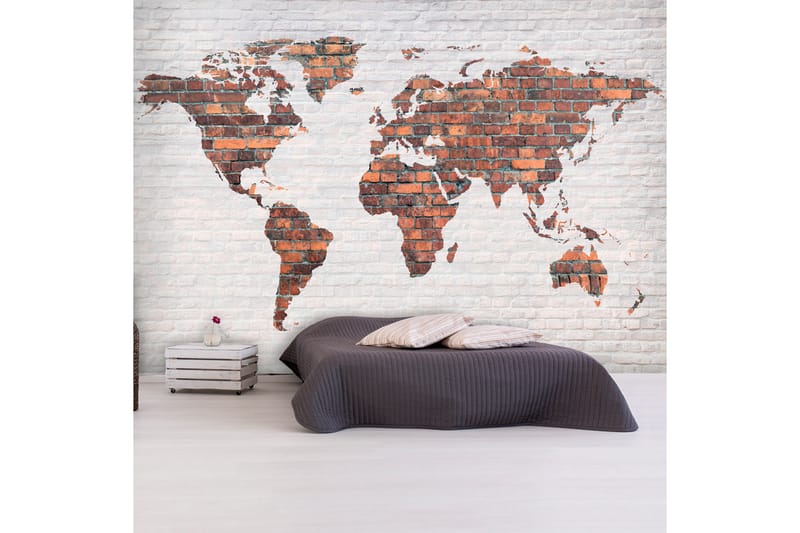 Fototapet World Map Brick Wall 250x175 - Innredning - Veggdekorasjon - Tapeter - Fototapeter