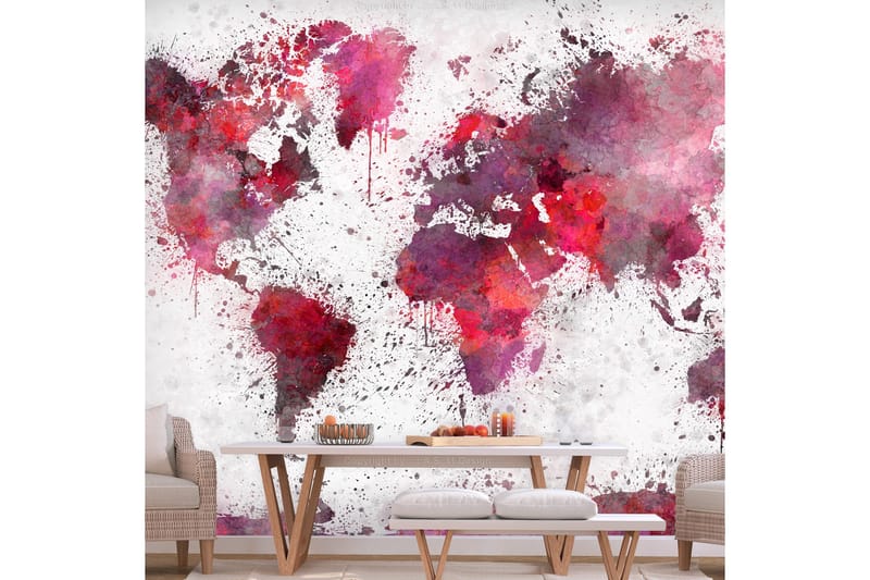 Fototapet World Map Red Watercolors 150x105 - Finnes i flere størrelser - Innredning - Veggdekorasjon - Tapeter - Fototapeter