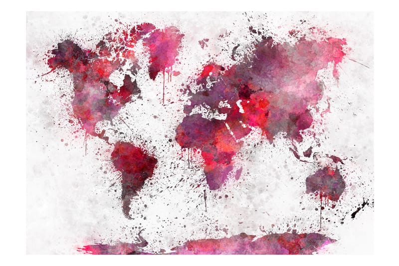 Fototapet World Map Red Watercolors 250x175 - Innredning - Veggdekorasjon - Tapeter - Fototapeter
