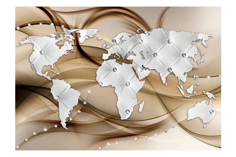 Fototapet World Map White & Diamonds 150x105 - Finnes i flere størrelser - Innredning - Veggdekorasjon - Tapeter - Fototapeter