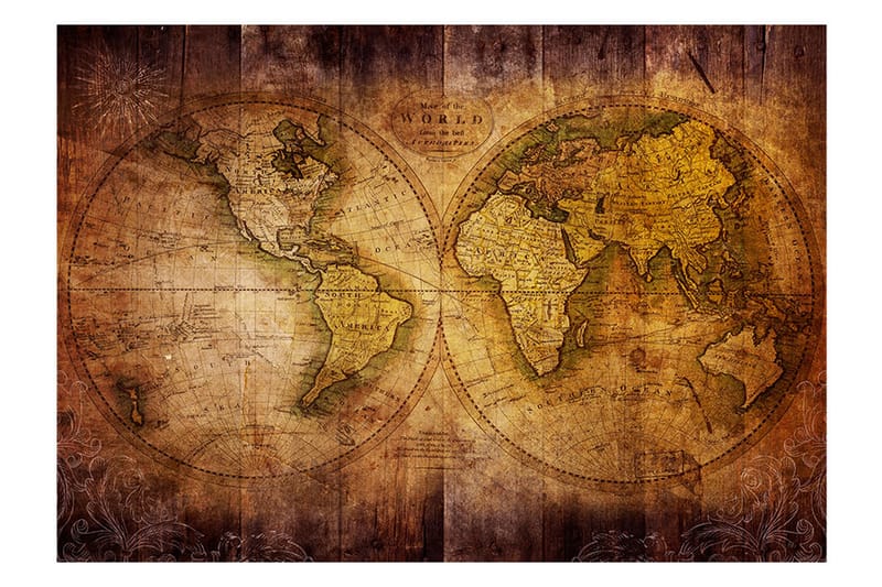 Fototapet World On Old Map 150x105 - Innredning - Veggdekorasjon - Tapeter - Fototapeter