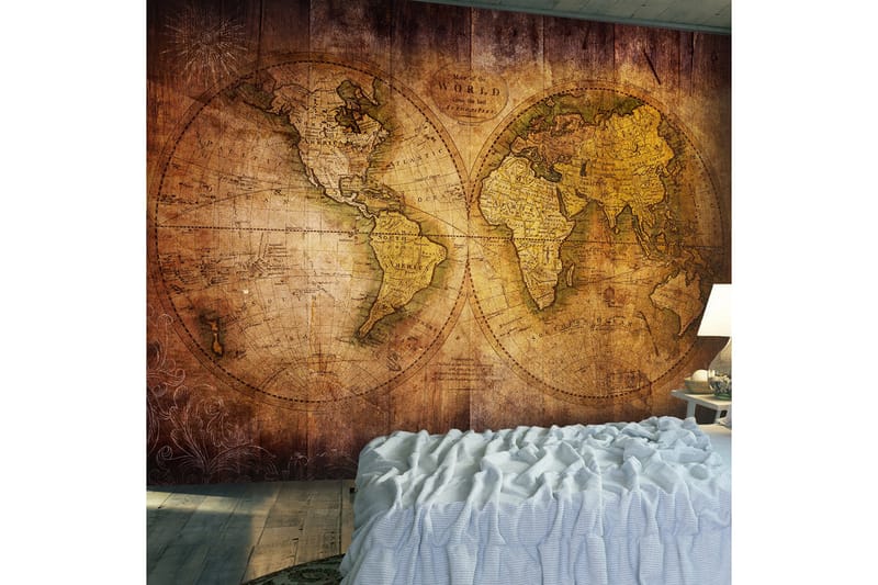 Fototapet World On Old Map 150x105 - Innredning - Veggdekorasjon - Tapeter - Fototapeter