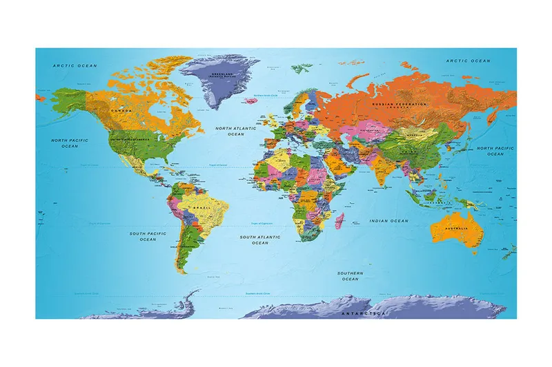 Fototapet XXL Verdenskart Fargerik Geografi II 500x280 - Artgeist sp. z o. o. - Innredning - Veggdekorasjon - Tapeter - Fototapeter