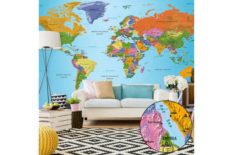 Fototapet XXL Verdenskart Fargerik Geografi II 500x280 - Artgeist sp. z o. o. - Innredning - Veggdekorasjon - Tapeter - Fototapeter