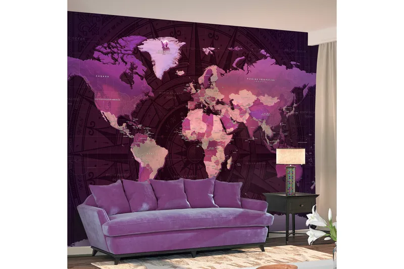 Fototapet Purple World Map 150x105 - Innredning - Veggdekorasjon - Tapeter - Fototapeter