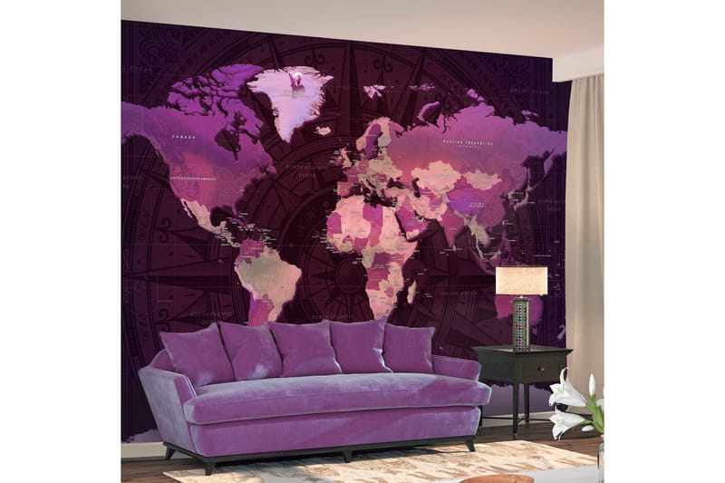 Fototapet Purple World Map 100x70 - Innredning - Veggdekorasjon - Tapeter - Fototapeter