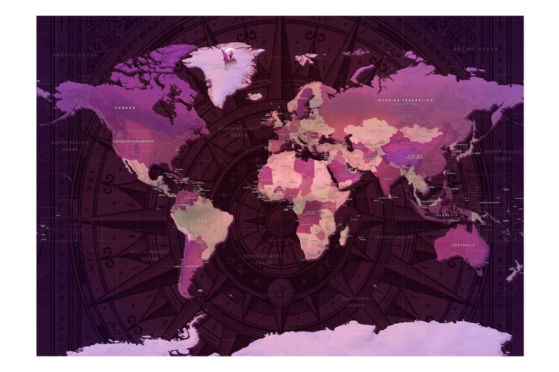 Fototapet Purple World Map 100x70 - Innredning - Veggdekorasjon - Tapeter - Fototapeter