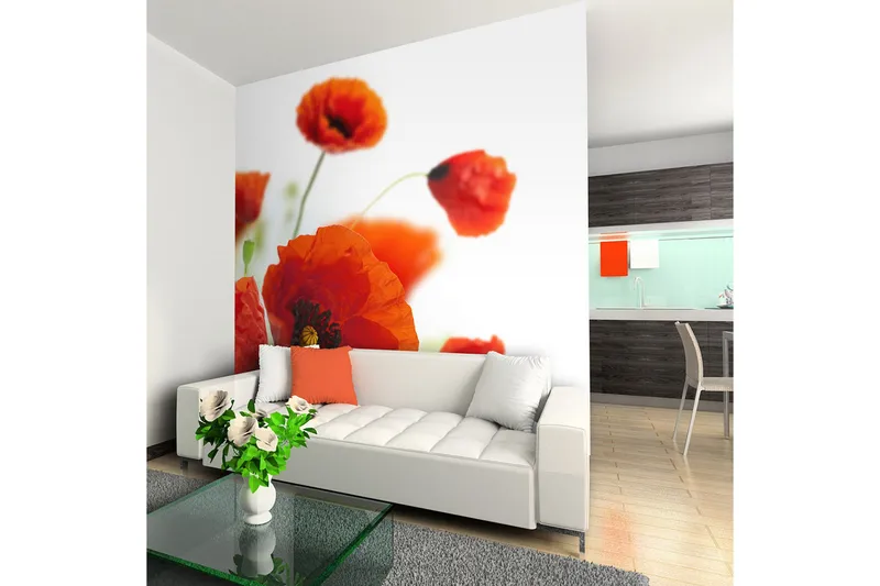 Fototapet Poppies On The Wihite Background 200x154, Artgeist sp. z o. o.