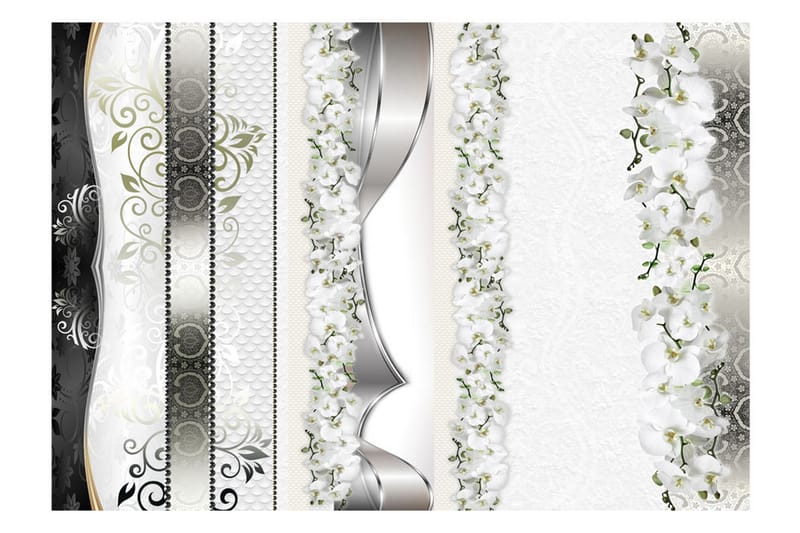 Fototapet Parade Of Orchids In Shades Of Grey 100x70 - Artgeist sp. z o. o. - Innredning - Veggdekorasjon - Tapeter - Fototapeter