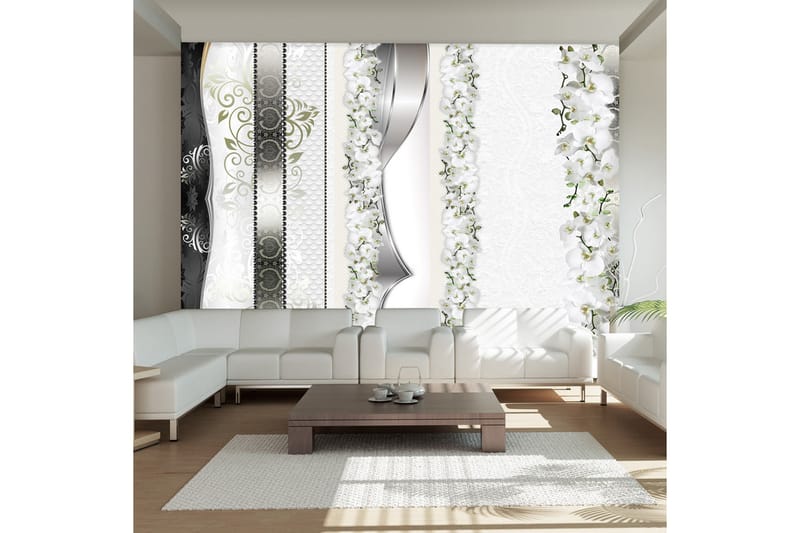 Fototapet Parade Of Orchids In Shades Of Grey 100x70 - Artgeist sp. z o. o. - Innredning - Veggdekorasjon - Tapeter - Fototapeter