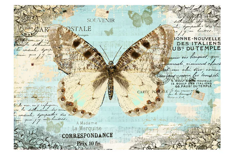 Tapet Postcard With Butterfly 200x140, Artgeist sp. z o. o.