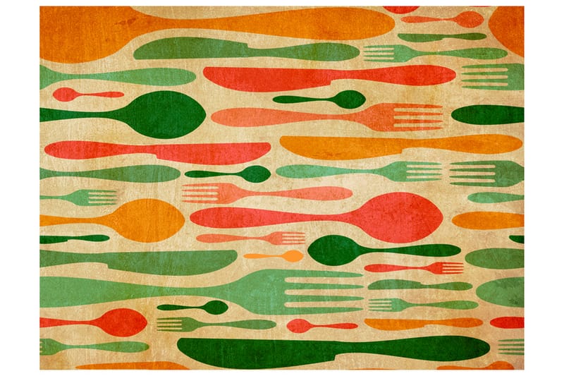 Veggmaleri Cutlery Orange And Green 250x193 - Artgeist sp. z o. o. - Innredning - Veggdekorasjon - Tapeter - Fototapeter