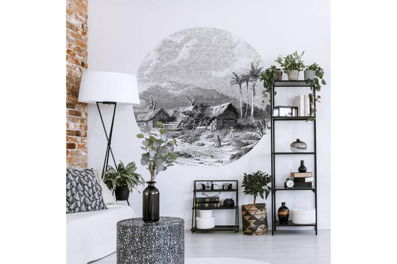 WallArt Tapetsirkel Landscape of Guadeloupe 190 cm - Svart - Innredning - Veggdekorasjon - Tapeter - Fototapeter