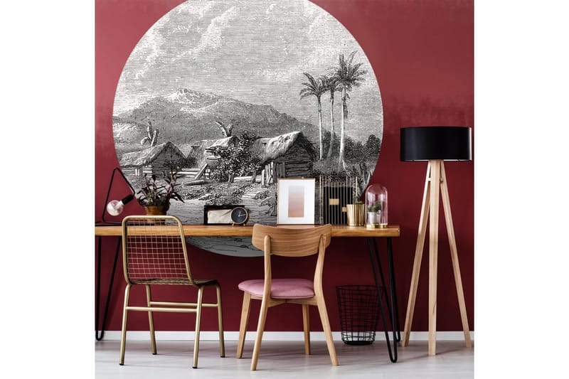 WallArt Tapetsirkel Landscape of Guadeloupe 190 cm - Svart - Innredning - Veggdekorasjon - Tapeter - Fototapeter