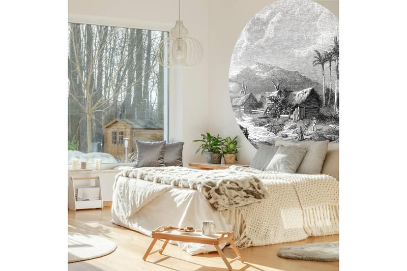 WallArt Tapetsirkel Landscape of Guadeloupe 190 cm - Svart - Innredning - Veggdekorasjon - Tapeter - Fototapeter
