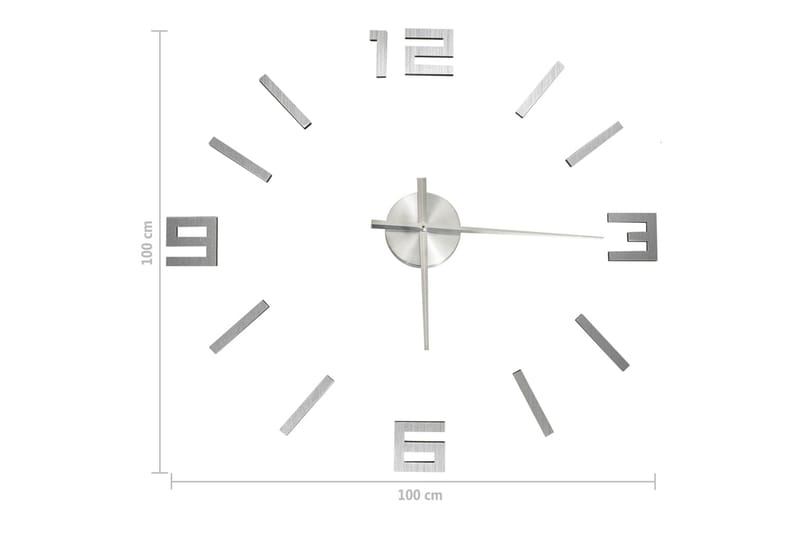 Veggklokke 3D moderne design sølv 100 cm XXL - Silver - Innredning - Veggdekorasjon - Veggklokke