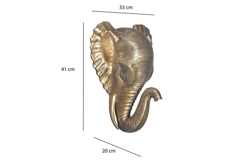 Veggdekorasjon Wohnling Elefant polert aluminiumstøp veggfeste industriell - Innredning - Veggdekorasjon