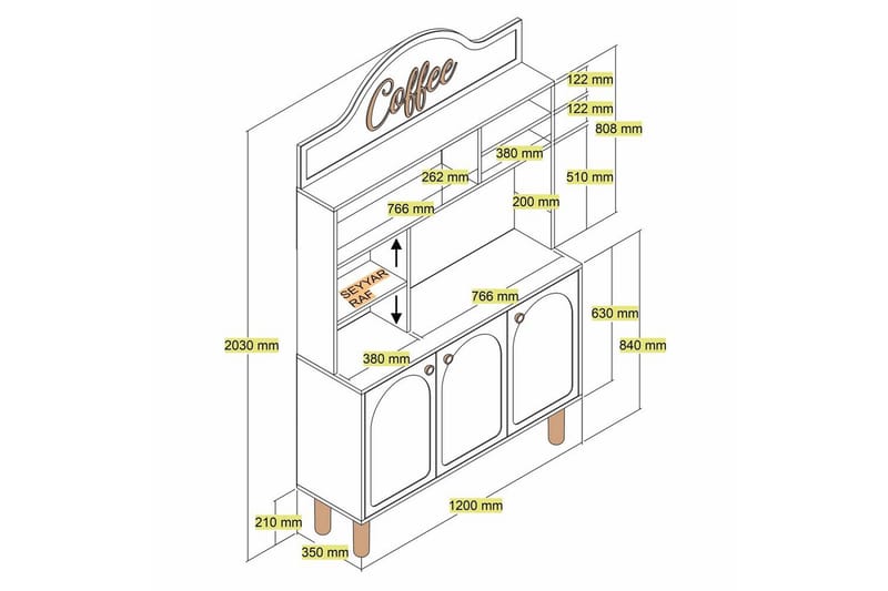 Bar Kaffeskap Tre Hvit / Eik - Hvit / Eik - Møbler - Bord